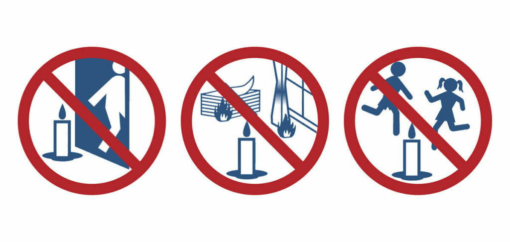 The image shows the three pictograms that correspond with the three rules of fire safety