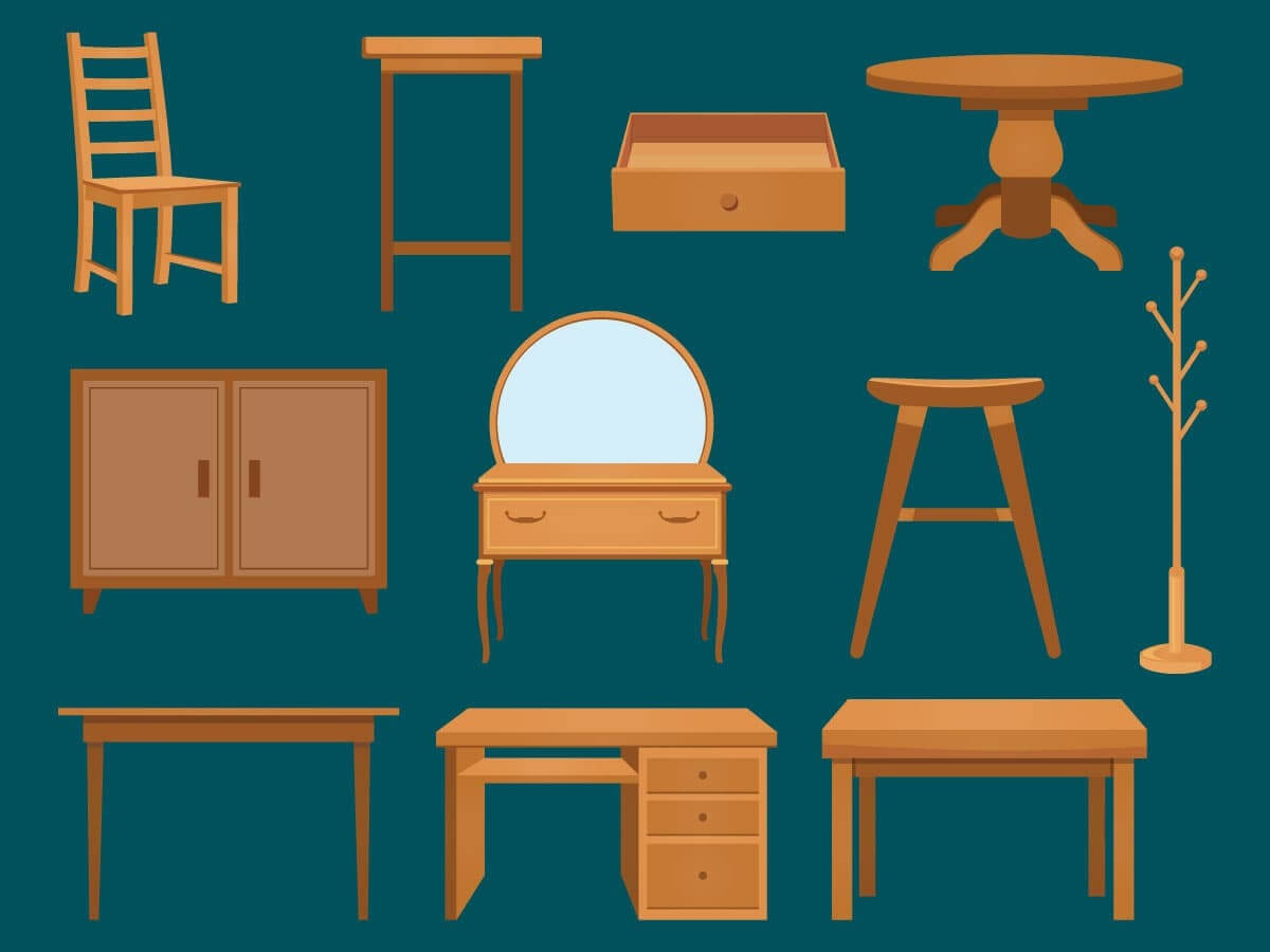 Different types of wooden furniture