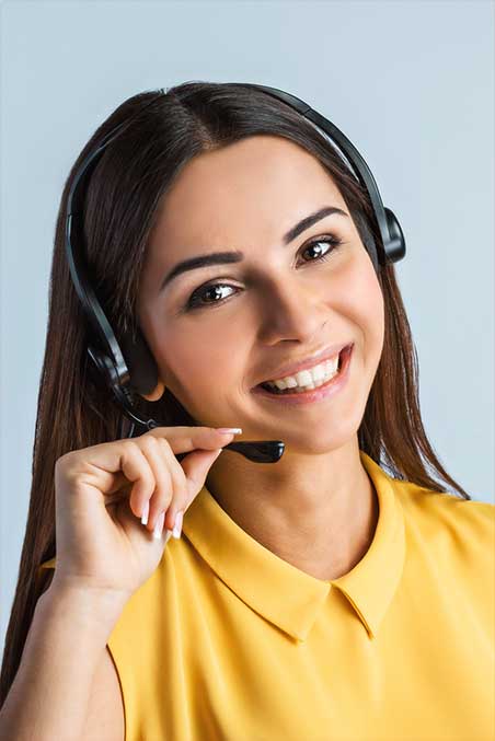 smiling customer support woman on headset