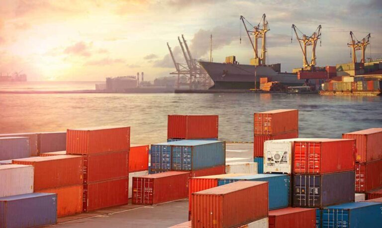view of containers in a a port terminal with loading=