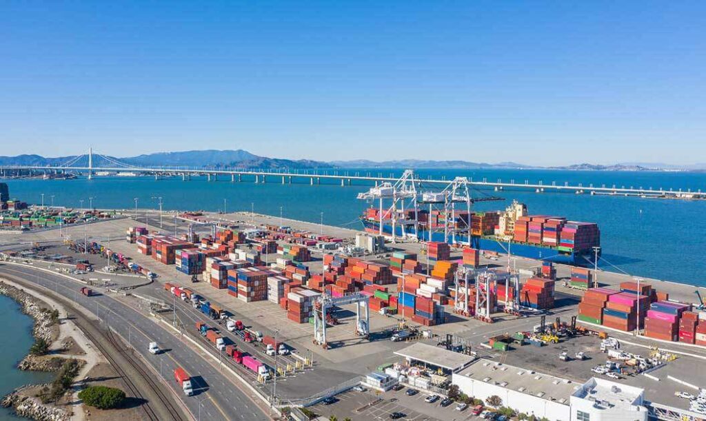 Aerial view of a port terminal