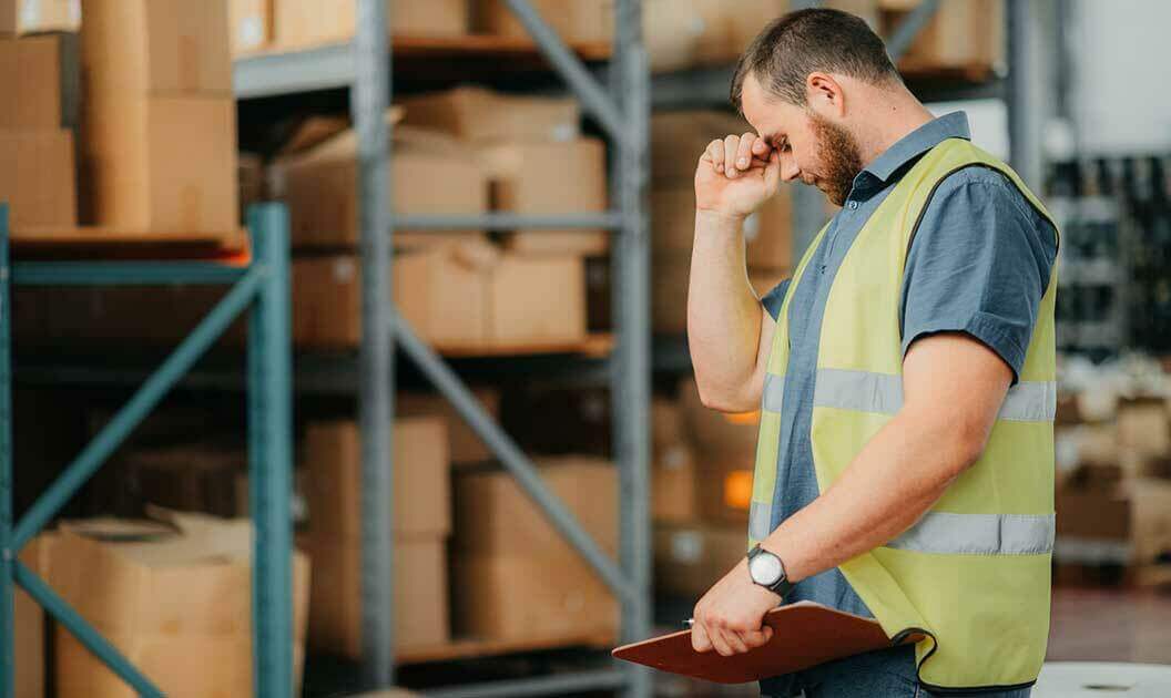 A warehouse worker wearing a safety vest.