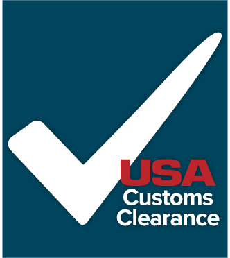 USA Customs Clearance Author Page - White checkmark with Logo and dark blue background