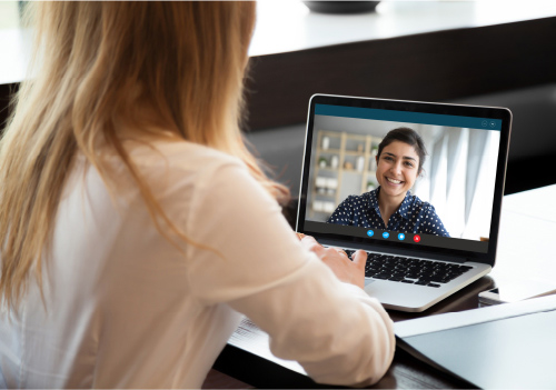 Customer in video consultation session via laptop