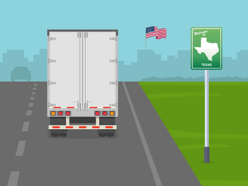 A semi truck carrying goods from Mexico into the US via the Laredo border.