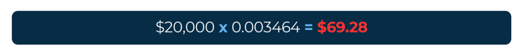 A graphic depicting an example of an MPF calculation. The equation is expressed as follows:
$20,000 x 0.003464 = $69.28